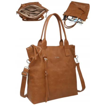 Torebka Torba Damska A4 Shopper LUIGISANTO Pasek V8007-3 Camel