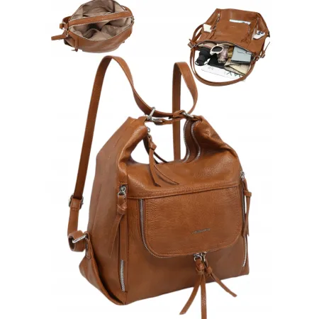 Praktyczna Torebka Torba Damska Plecak 2w1 LUIGISANTO V6621-1 Camel