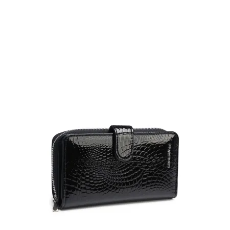 Portfel Skóra Naturalna Lakierowany Czarny LUIGISANTO Damski RFID pojemny
