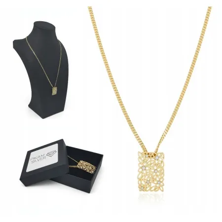 Naszyjnik Miedź Pozłacana Z Wisiorkiem Z Cyrkoniami Regulowana Długość