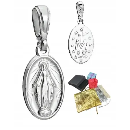 Klasyczny Srebrny Medalik Matka Boska Cudowna Pr. 925 Na Komunię Chrzest