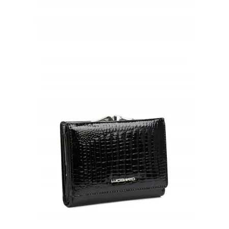 Portfel Czarny Damski Skóra Naturalna LUIGISANTO RFID Lakierowany Zgrabny