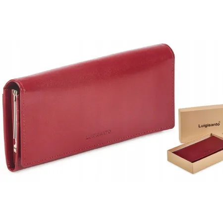 LUIGISANTO Damski Skórzany PORTFEL RFID Czerwony