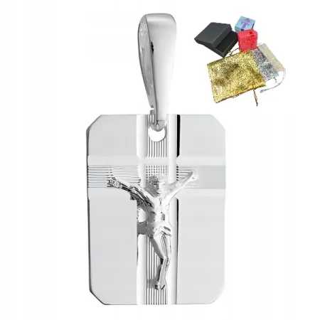 Srebrny Medalik Jezus Chrystus Na Krzyżu Ukrzyżowany Krzyżyk Zawieszka 925