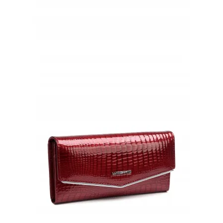 Portfel Damski Skóra Naturalna Lakierowany Czerwony LUIGISANTO RFID pojemny