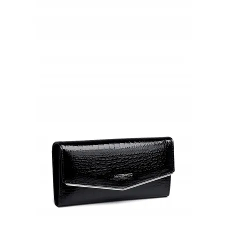Portfel Damski Skóra Naturalna Lakierowany Czarny LUIGISANTO RFID pojemny
