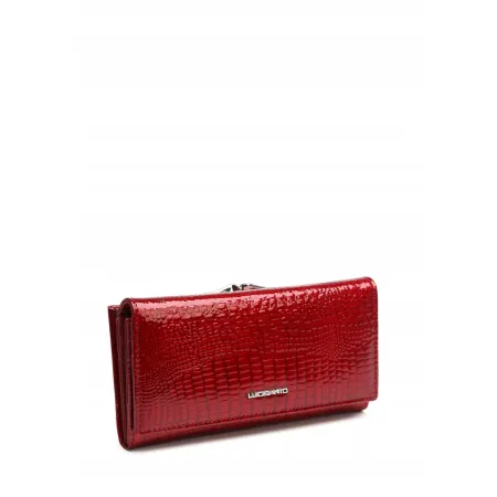 Czerwony Portfel Damski Skóra Naturalna Lakierowany LUIGISANTO RFID pojemny