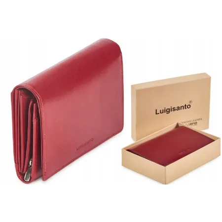 LUIGISANTO Damski Skórzany PORTFEL RFID Czerwony