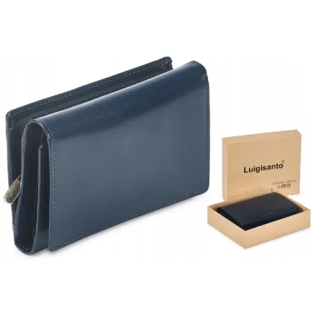 LUIGISANTO Damski Skórzany PORTFEL RFID Granatowy