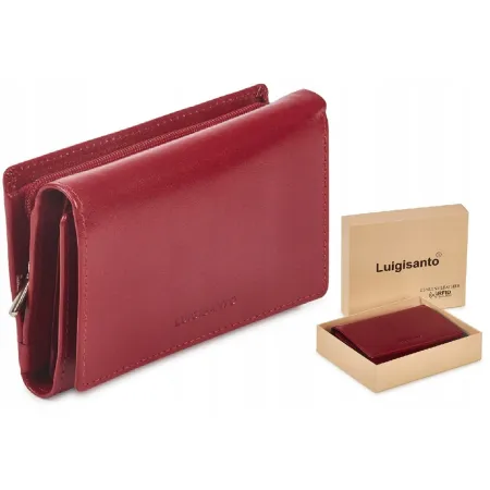LUIGISANTO Damski Skórzany PORTFEL RFID Czerwony