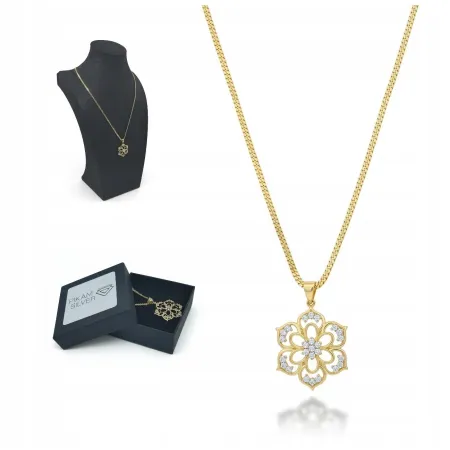 Stylowy Naszyjnik Miedź Pozłacana Z Wisiorkiem Z Cyrkoniami Kwiat Modny