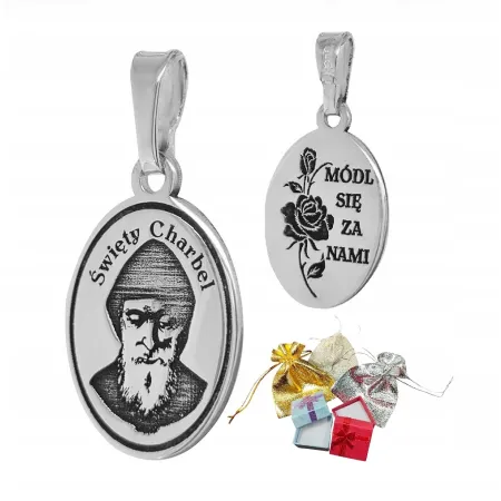 Srebrny Medalik Wisiorek Pr. 925 Na Prezent Św. Charbel Zawieszka Chrzest