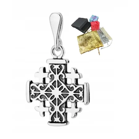 Srebrny Krzyżyk 925 Krzyż Jerozolimski Zawieszka Srebro Wisiorek Religijny