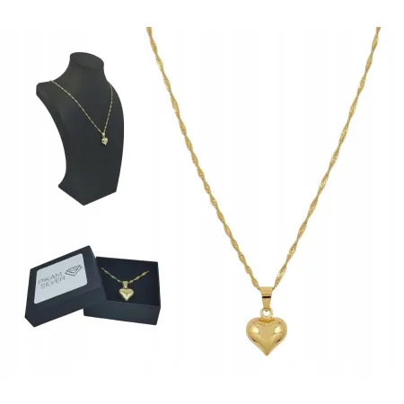 Naszyjnik Miedź Pozłacana Z Serduszkiem Łańcuszek Singapur 2mm Na Prezent