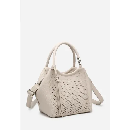 Beżowa Ażurowa Torebka Torba Damska Do Ręki LUIGISANTO Dopinany Pasek