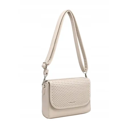Beżowa Ażurowa Torebka Listonoszka Damska LUIGISANTO Dopinany Pasek Modna