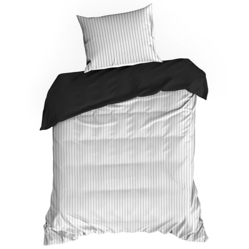 Pościel RAYA paski biało czarna 140x200 satyna
