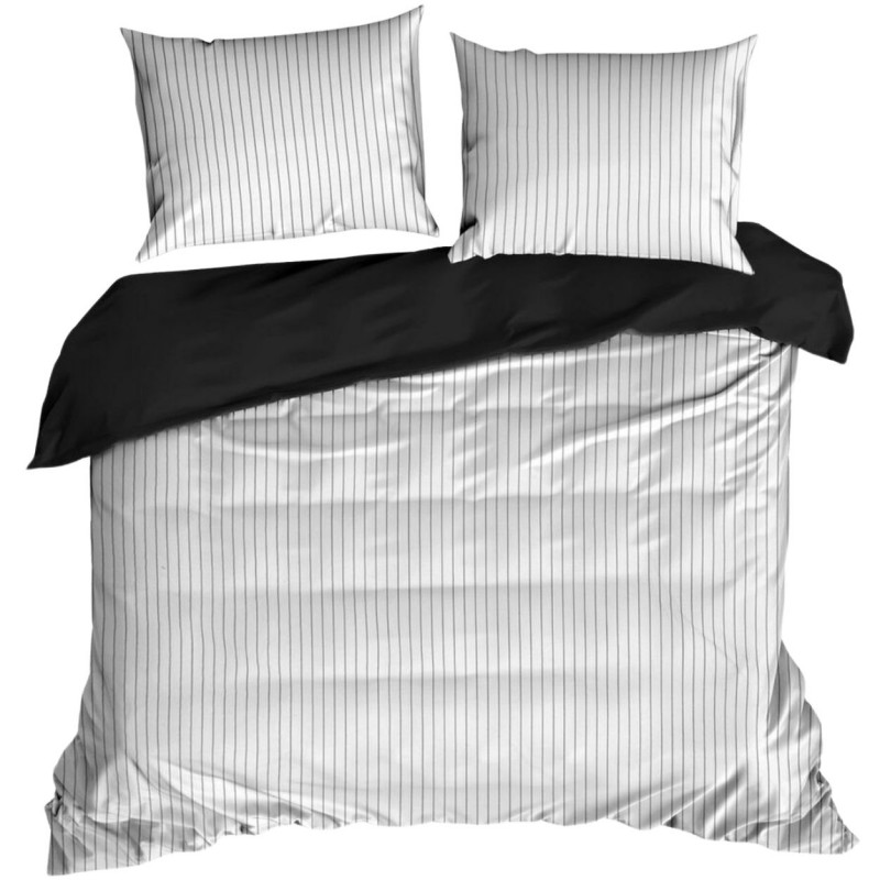 Pościel RAYA paski biało czarna 220x200 satyna