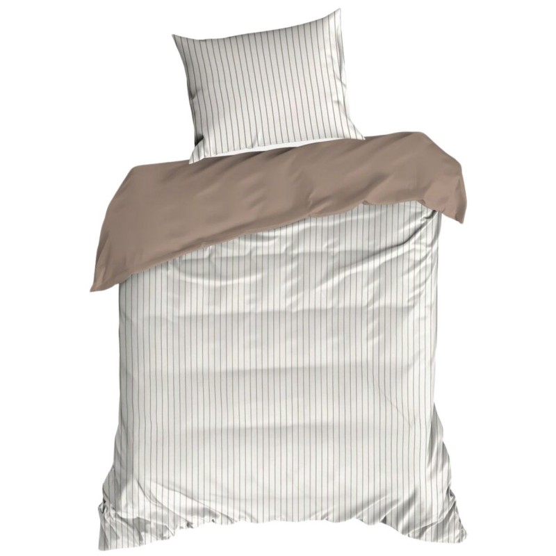 Pościel RAYA paski biało beżowa 140x200 satyna