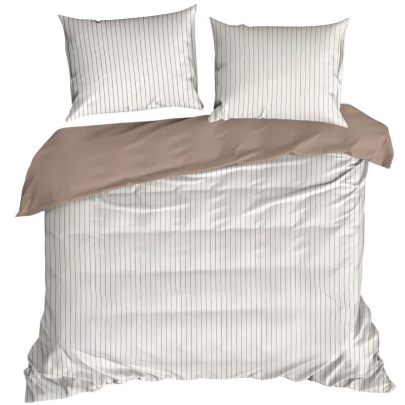 Pościel RAYA paski biało beżowa 220x200 satyna