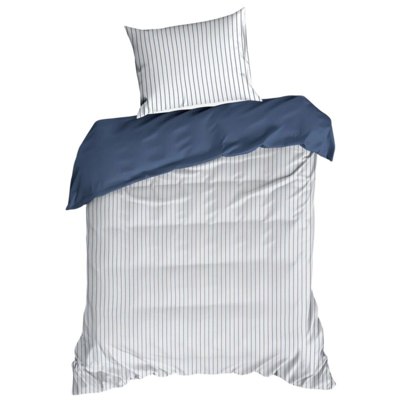 Pościel RAYA paski biało granatowa 140x200 satyna