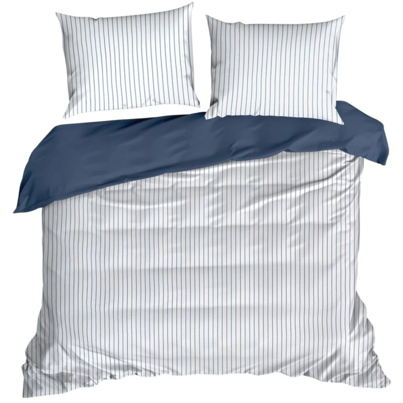 Pościel RAYA paski biało granatowa 220x200 satyna