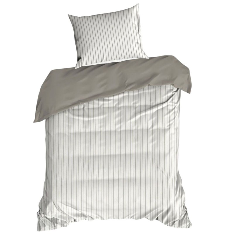 Pościel RAYA paski biało stalowa 140x200 satyna