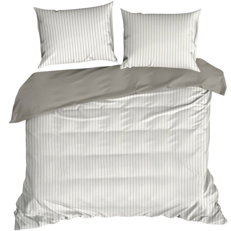 Pościel RAYA paski biało stalowa 160x200 satyna