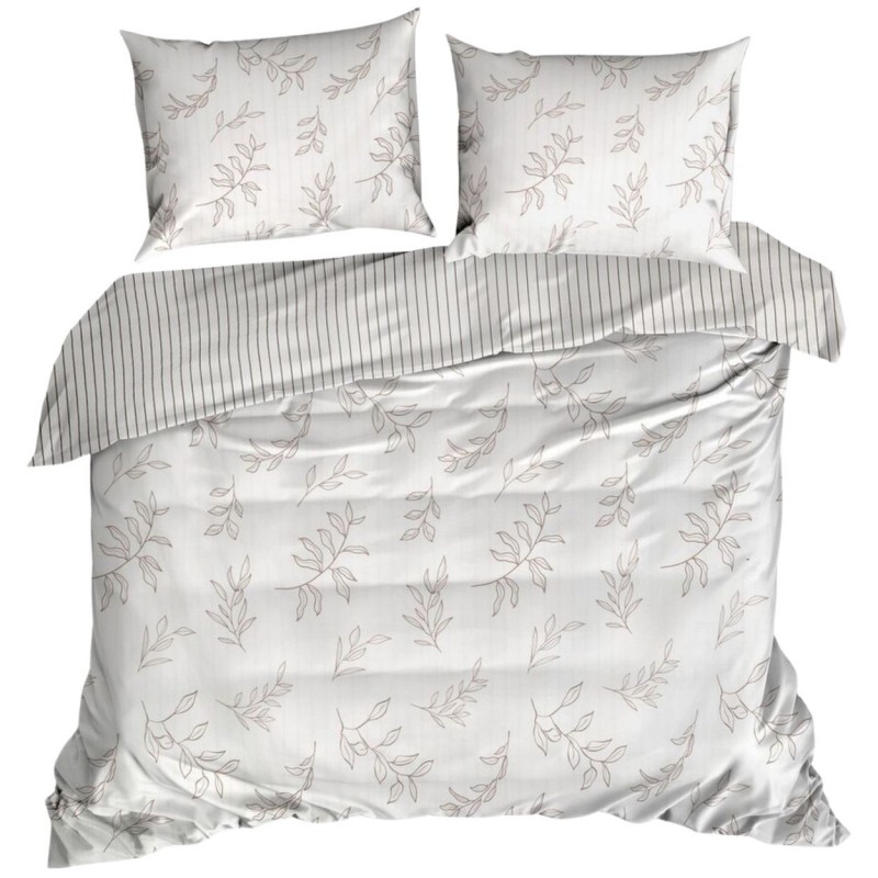 Pościel RAYA paski liście beż 220x200 satyna