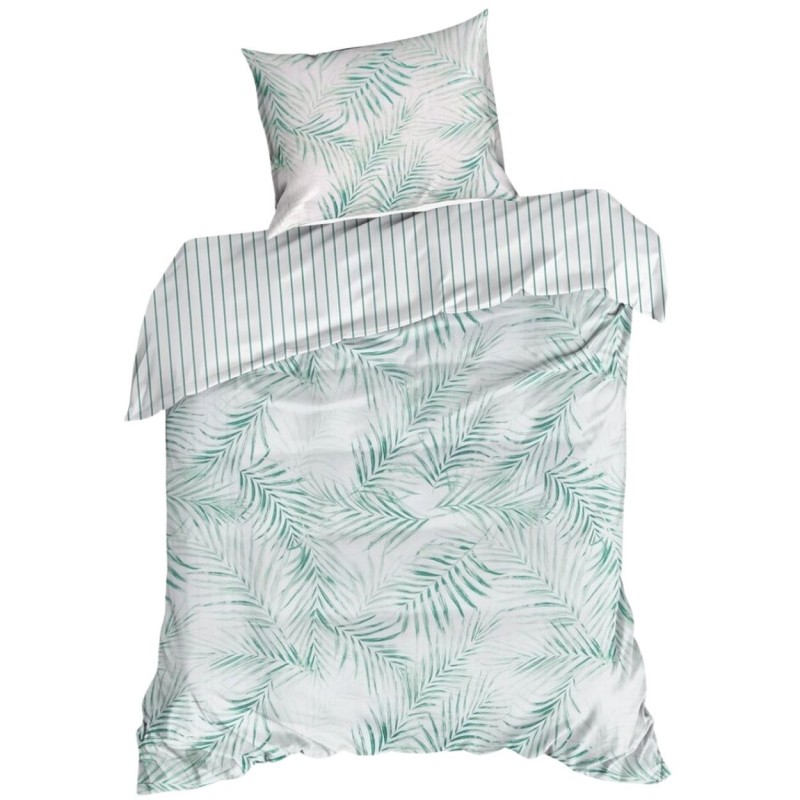 Pościel RAYA paski liście mięta 140x200 satyna
