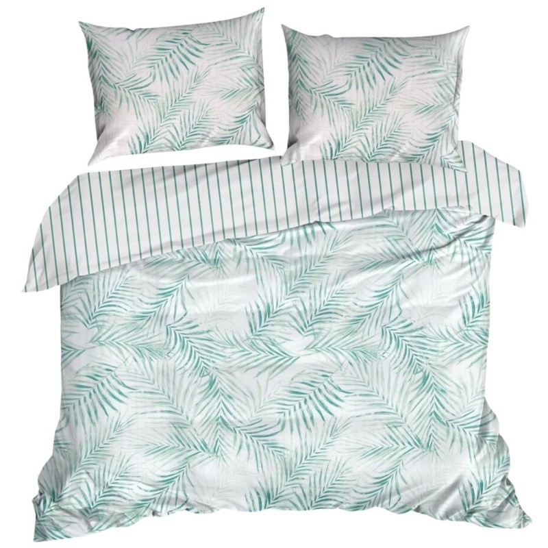 Pościel RAYA paski liście mięta 220x200 satyna