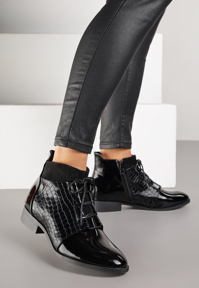 Czarne Eleganckie Botki Vices ze Sznurowaniem Vlerrie