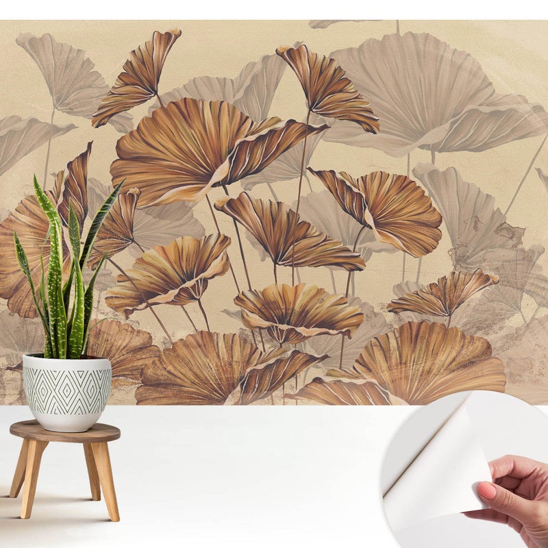 Samoprzylepna tapeta - stylowa dekoracja ściany elegancka i trwała 208x146 cm - Rustykalne liście w ciepłych barwach TULUP