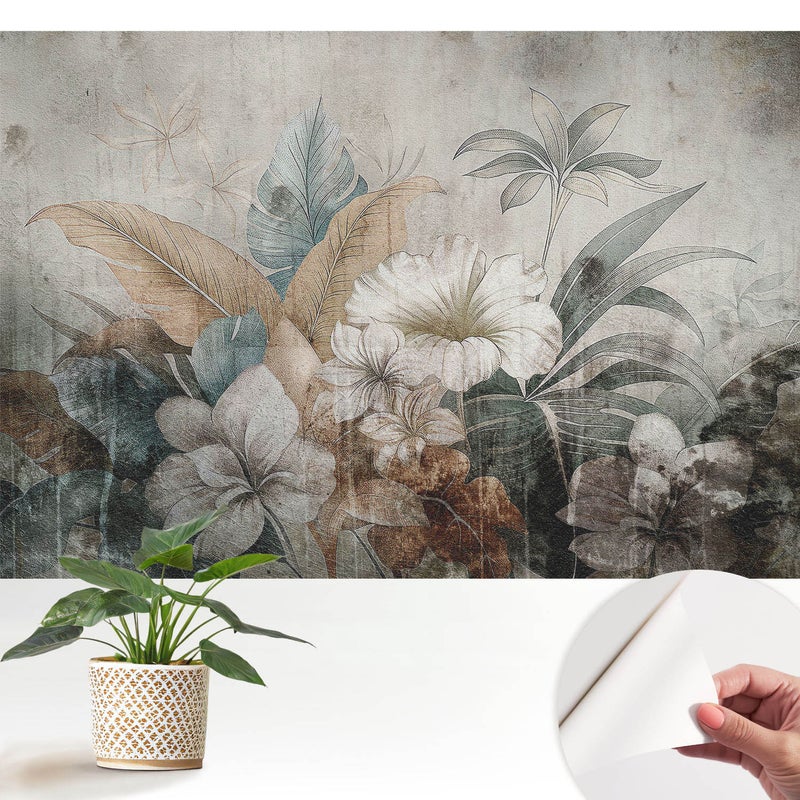 Tapeta wysokiej jakości z tkaniny samoprzylepnej dekoracyjnej - stylowe wykończenie 152x104 cm - Rustykalna kwiatowa kompozycja marzeń TULUP