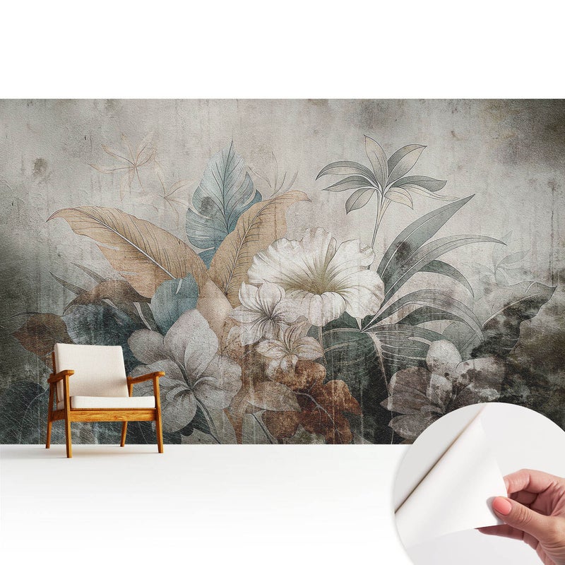 Tapeta wysokiej jakości z tkaniny samoprzylepnej dekoracyjnej - stylowe wykończenie 416x254 cm - Rustykalna kwiatowa kompozycja marzeń TULUP