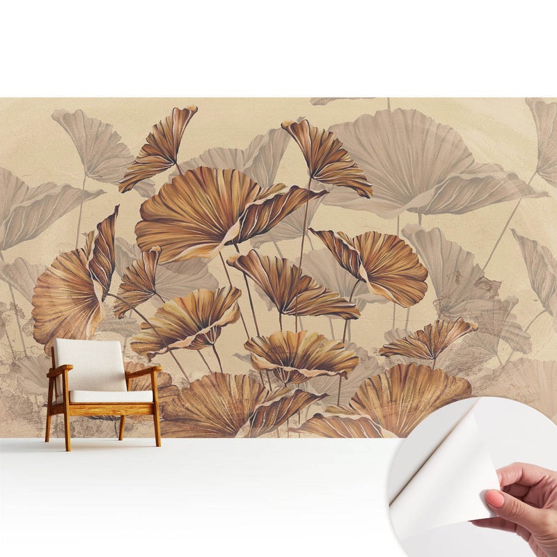 Samoprzylepna tapeta - stylowa dekoracja ściany elegancka i trwała 416x254 cm - Rustykalne liście w ciepłych barwach TULUP