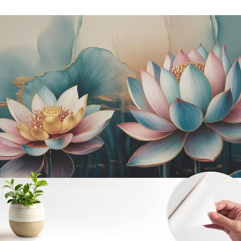 Tapeta samoprzylepna dekoracyjna nowoczesna stylowa - wykończenie wysokiej jakości 104x70 cm - Delikatne kwiaty lotosu w abstrakcyjnym stylu TULUP
