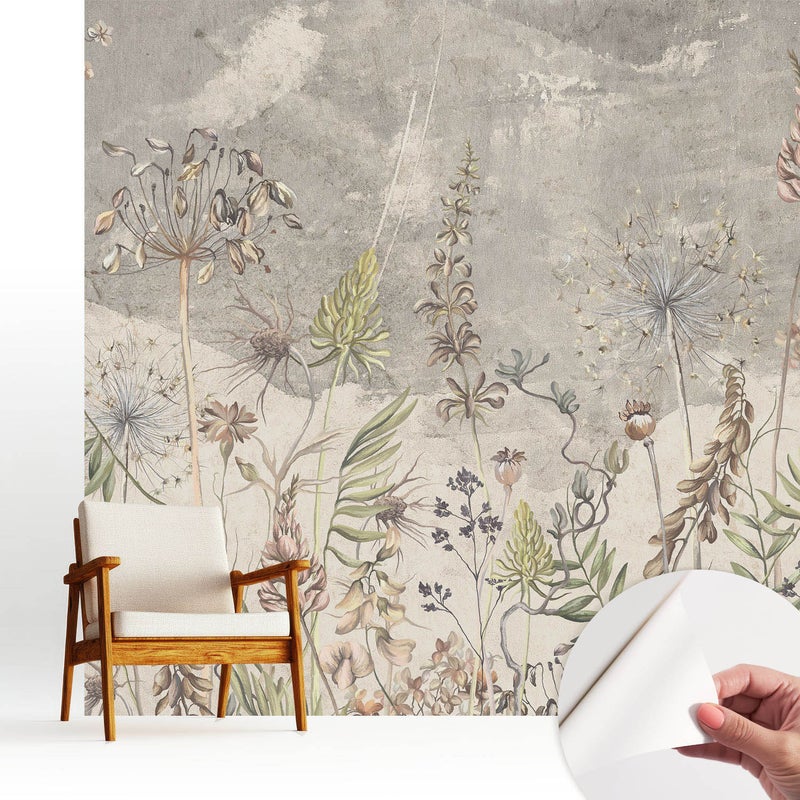 Samoprzylepna tapeta dekoracyjna stylowa nowoczesny motyw 250x250 cm - Rustykalne kwiaty na szarym tle TULUP