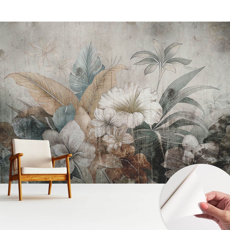 Tapeta wysokiej jakości z tkaniny samoprzylepnej dekoracyjnej - stylowe wykończenie 312x219 cm - Rustykalna kwiatowa kompozycja marzeń TULUP