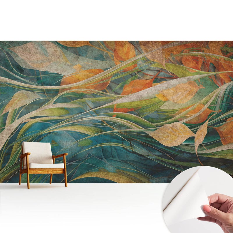 Tapeta dekoracyjna z wysokiej jakości materiału samoprzylepnego 416x254 cm - Naturalne liście na wodzie TULUP
