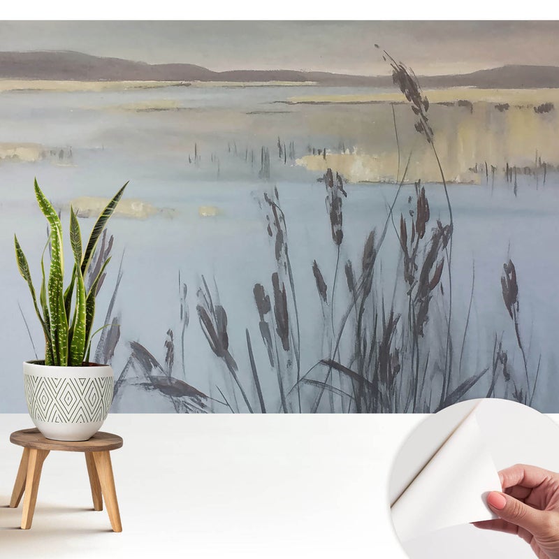 Tapeta samoprzylepna - nowoczesna stylowa elegancka wykończenie wysokiej jakości 208x146 cm - Jezioro z trzcinami refleksyjna przestrzeń TULUP