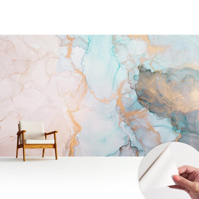 Tapeta dekoracyjna z wysokiej jakości materiału samoprzylepnego 416x254 cm - Barwy nieba i ziemi w płynnej abstrakcji TULUP