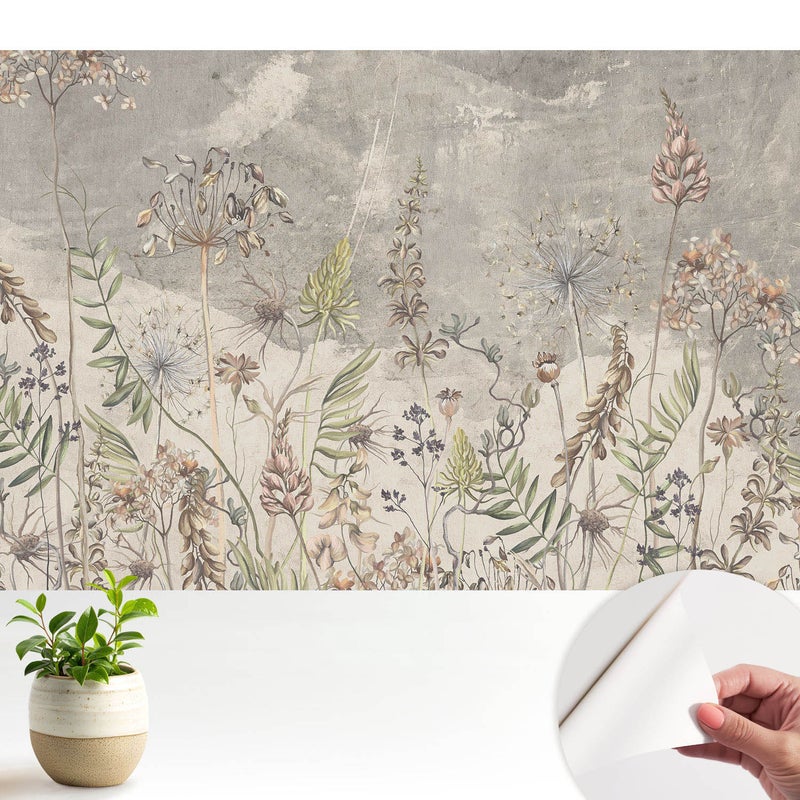 Samoprzylepna tapeta dekoracyjna stylowa nowoczesny motyw 104x70 cm - Rustykalne kwiaty na szarym tle TULUP