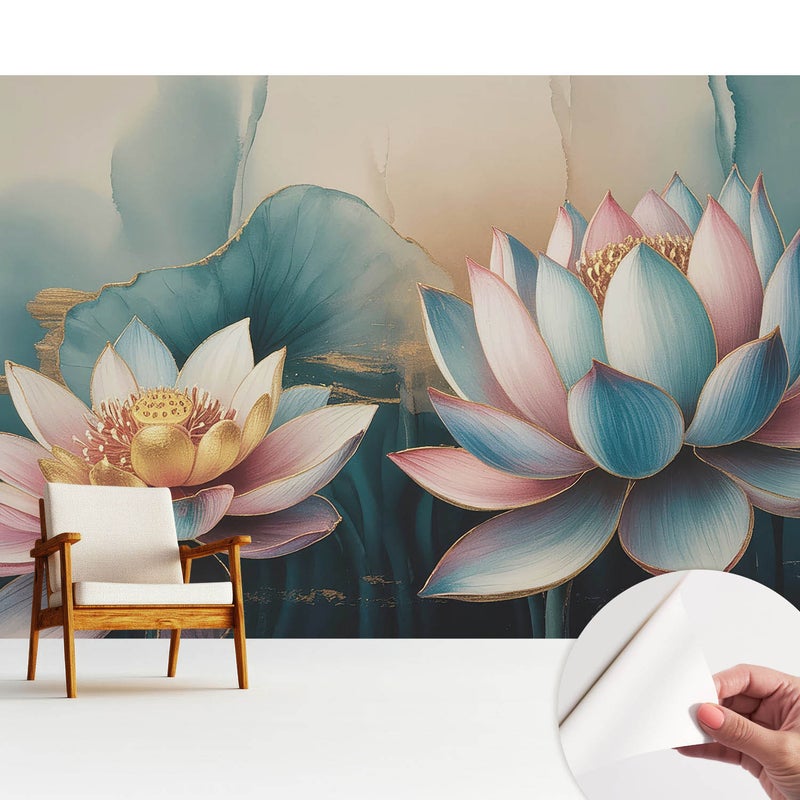 Tapeta samoprzylepna - nowoczesna stylowa elegancka wykończenie wysokiej jakości 312x219 cm - Delikatne kwiaty lotosu w abstrakcyjnym stylu TULUP
