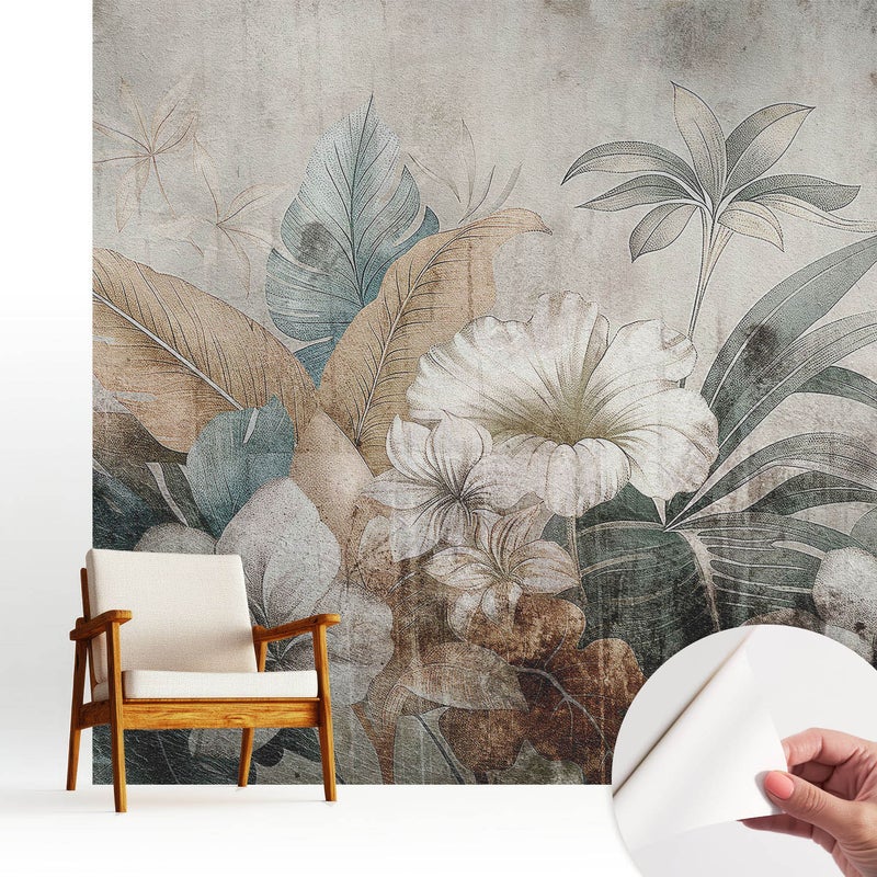 Tapeta wysokiej jakości z tkaniny samoprzylepnej dekoracyjnej - stylowe wykończenie 250x250 cm - Rustykalna kwiatowa kompozycja marzeń TULUP