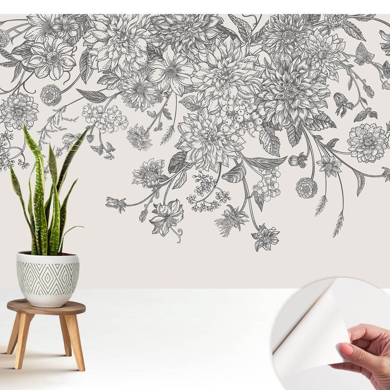 Tapeta dekoracyjna - nowoczesny motyw - powierzchnia odporna - montaż bez kleju 208x146 cm - Kwiaty elegancja harmonia natury TULUP