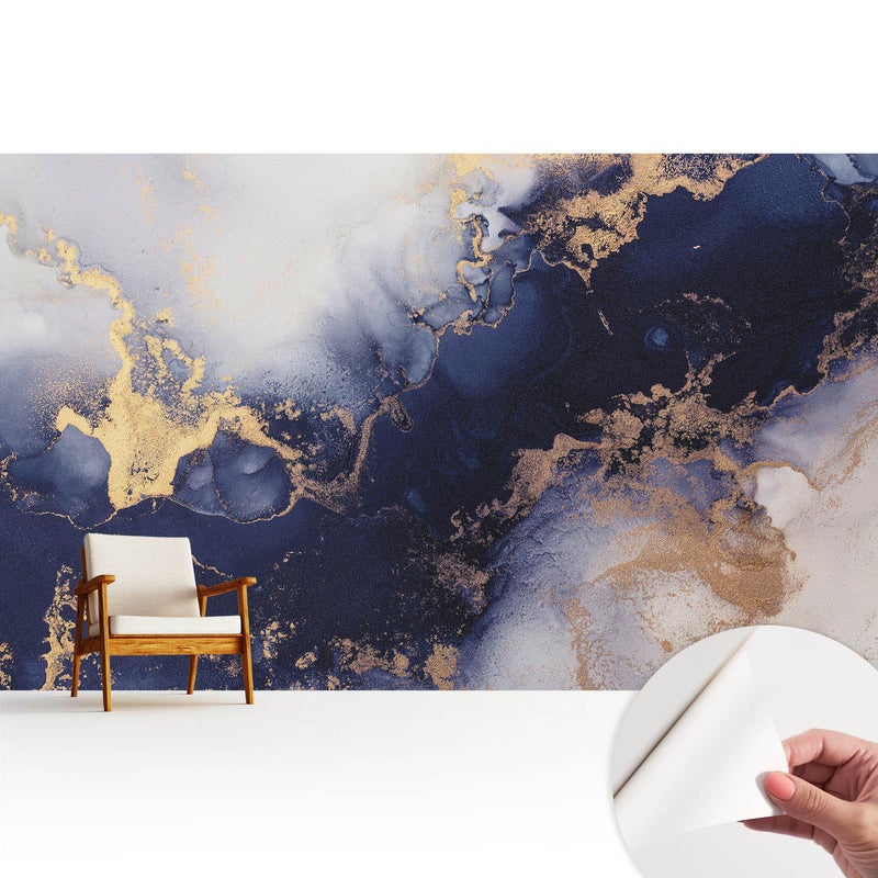 Samoprzylepna tapeta - stylowa dekoracja ściany elegancka i trwała 416x254 cm - Abstrakcyjne granaty beże elegancja TULUP