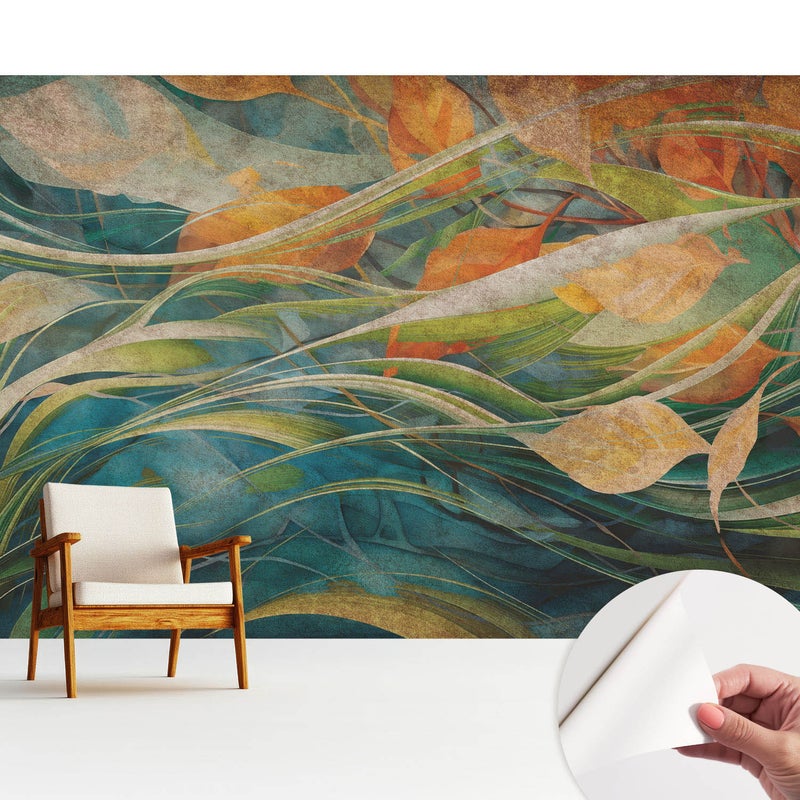 Tapeta dekoracyjna z wysokiej jakości materiału samoprzylepnego 312x219 cm - Naturalne liście na wodzie TULUP