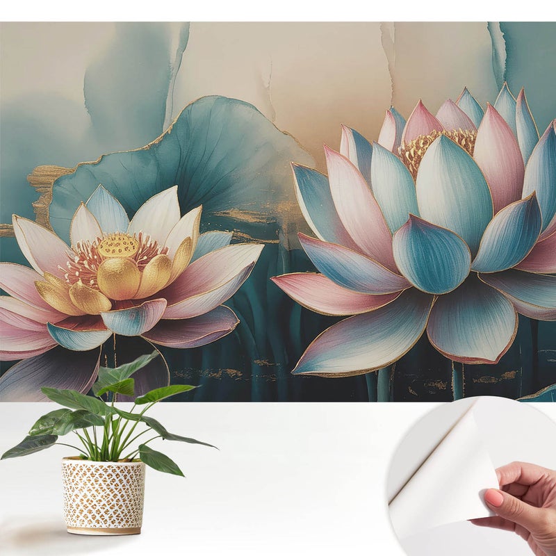 Tapeta samoprzylepna - nowoczesna stylowa elegancka wykończenie wysokiej jakości 152x104 cm - Delikatne kwiaty lotosu w abstrakcyjnym stylu TULUP