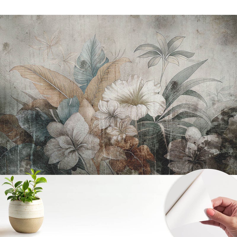 Tapeta wysokiej jakości z tkaniny samoprzylepnej dekoracyjnej - stylowe wykończenie 104x70 cm - Rustykalna kwiatowa kompozycja marzeń TULUP